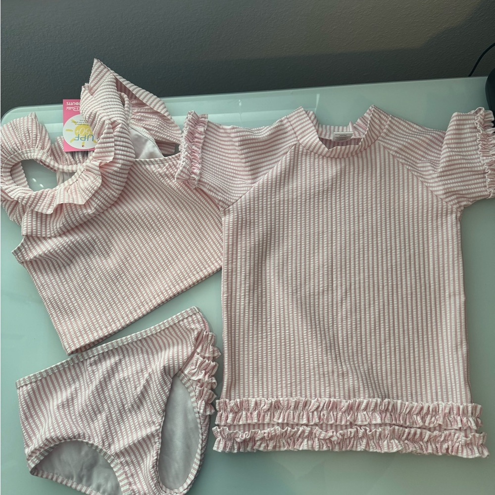 Ruffle Butt 3 piece seersucker swim set